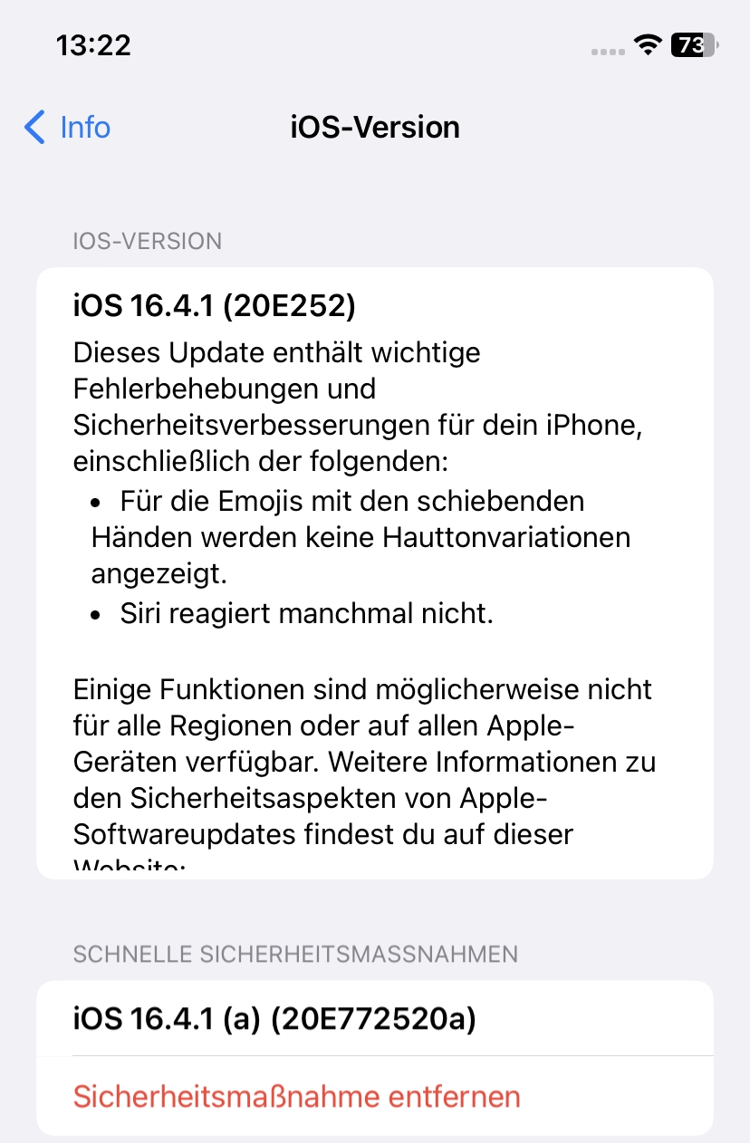 Apple iOS 16.4.1(a) und macOS 13.3.1(a) schnelles Sicherheitsupdate RSRU 1 Apple 16.4.1a RSRU