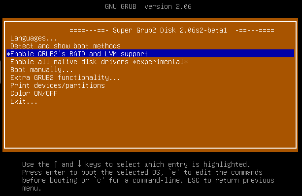 Super Grub2 Disk - enable Raid and LVM