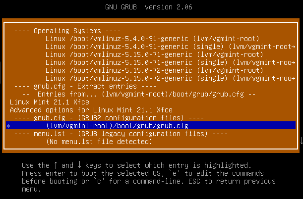 Super Grub2 Disk - List with Boot Options
