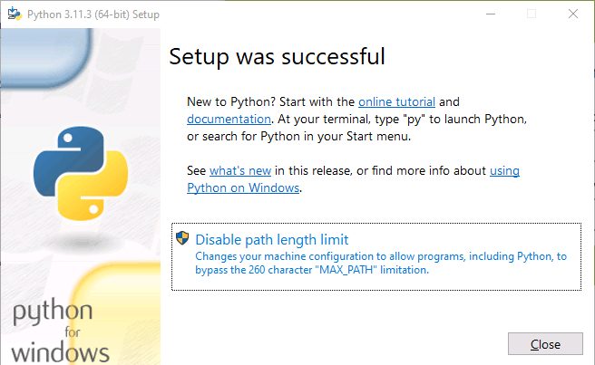 Phyton Installer Windows 260 Character Path Limit