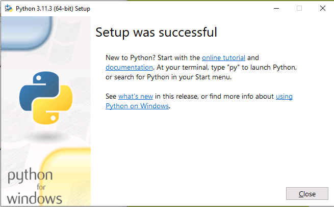 Phyton Installer Windows Success