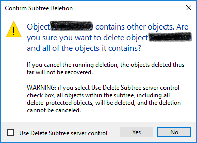 MS Active Directory Computer Object Subtree Deletion