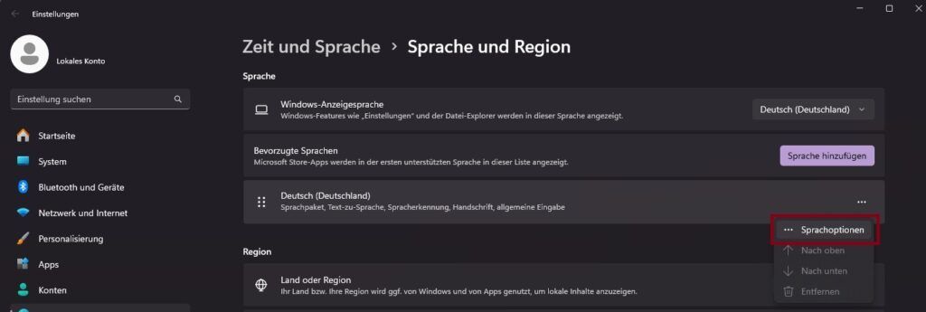 Sprachoptionen