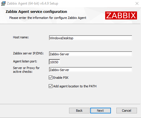 Zabbix Agent Windows Installer Service Config