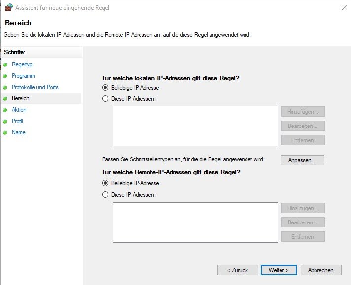 Windows Firewall Regel ICMPv4 Remote