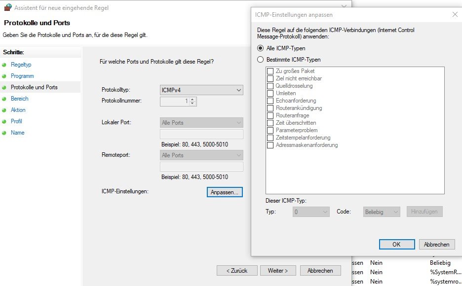 Windows 10 mittels Cygwin und RSyncd automatisch und zuverlässig mit BackupPC sichern 19 Windows Firewall Regel ICMPv4
