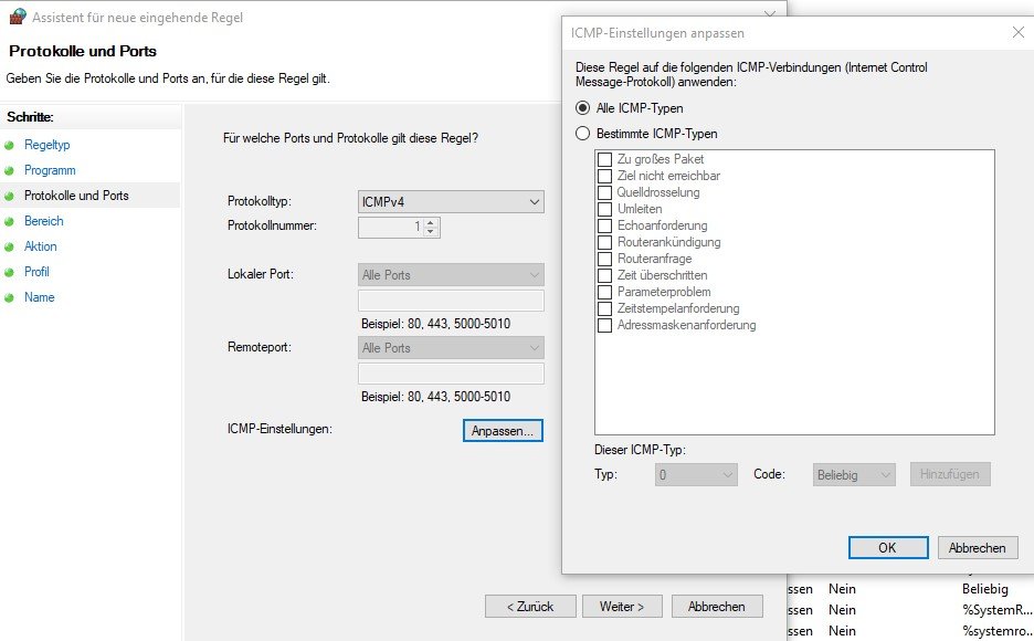 Windows Firewall Regel ICMPv4