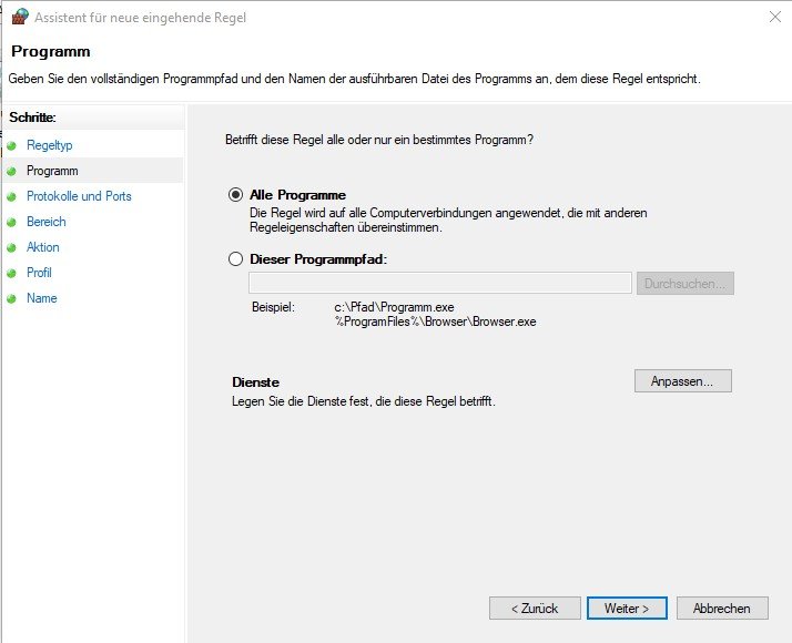 Windows Firewall Regel ICMPv4 Programme