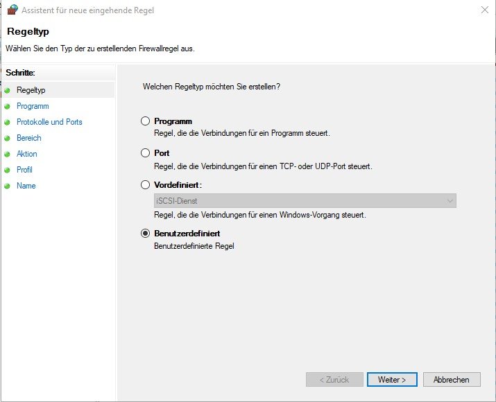 Windows 10 mittels Cygwin und RSyncd automatisch und zuverlässig mit BackupPC sichern 17 Windows Firewall Regel ICMPv4 Benutzerdefiniert