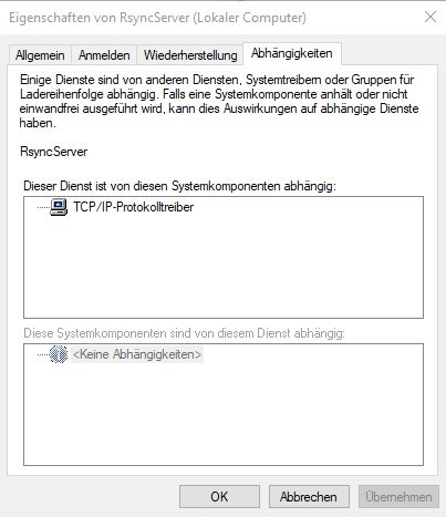 Windows Dienst Rsync Abhängigkeiten