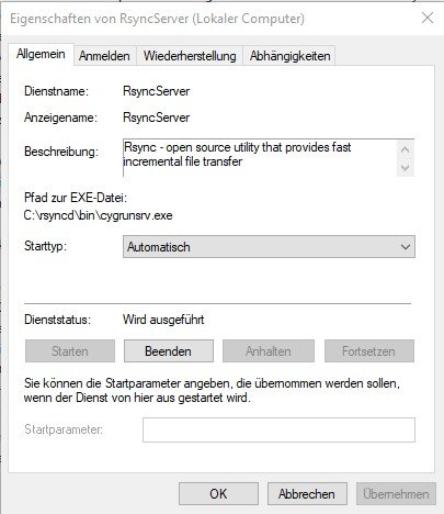 Windows 10 mittels Cygwin und RSyncd automatisch und zuverlässig mit BackupPC sichern 8 Windows Dienst Rsync Allgemein