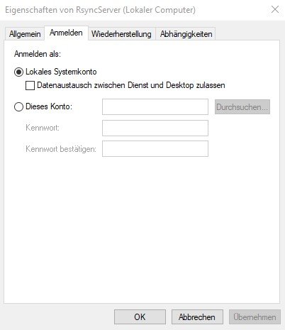 Windows Dienst Rsync Anmelden