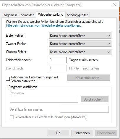 Windows Dienst Rsync Wiederherstellung