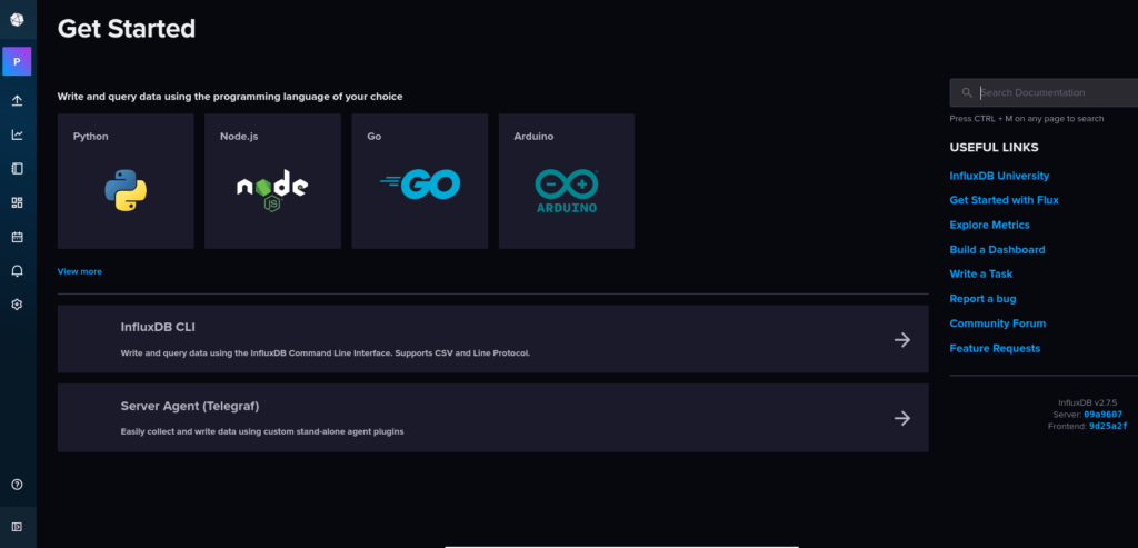 Debian Installation von InfluxDB2 8 InfluxDB WebUI Startscreen