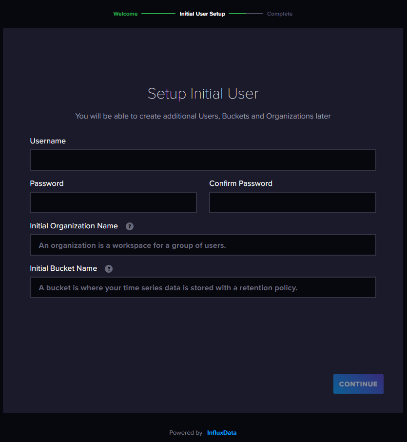 InfluxDB Setup Initial User