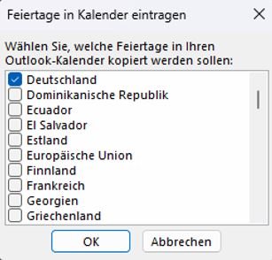 Outlook Kalender Feiertage hinzufügen 6 Feiertage Deutschland