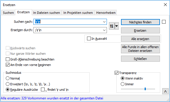 Notepad++ Suchen und Ersetzen - Zeichen nach jedem Zeilenumbruch hinzufügen 6 image