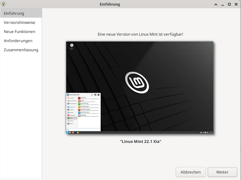 Aktualisierung Linux Mint 22.1 Xia Einführung