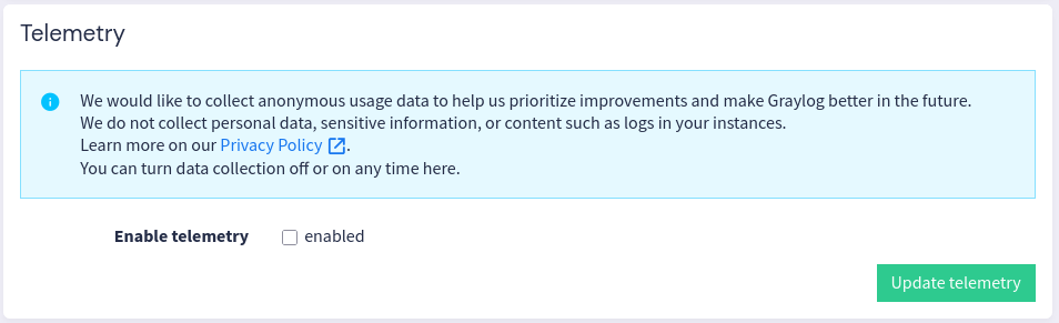 Graylog 6.0.x Telemtrie