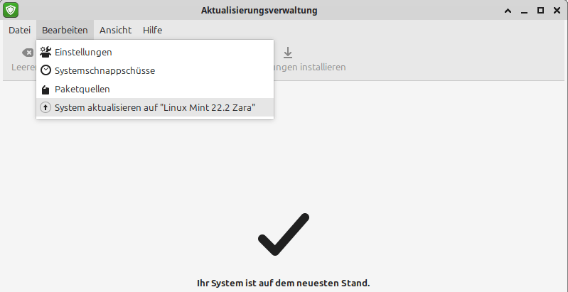 Linux Mint Aktualisierungsverwaltung 22.2 Zara