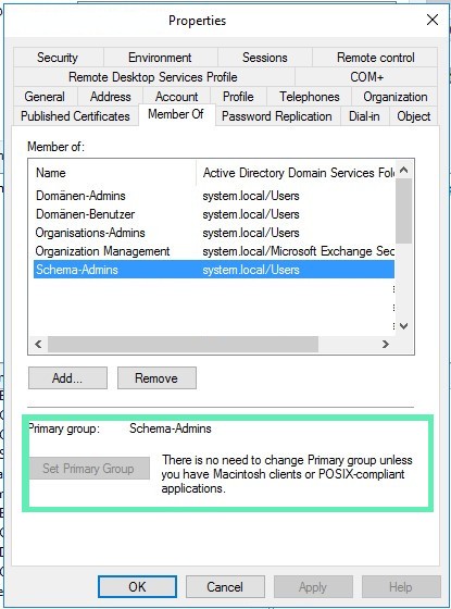 ad konto default gruppe schema admins